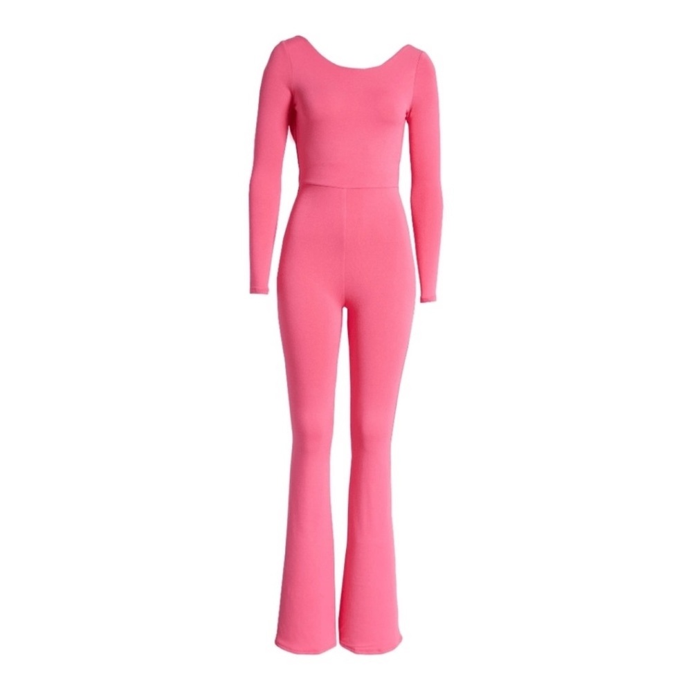 Naked Wardrobe I Play Flare Jumpsuit In Rasperry Pink Snatching Lined Bodycon XS